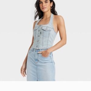 Universal Thread Light Blue Denim Y2K Style Halter Top